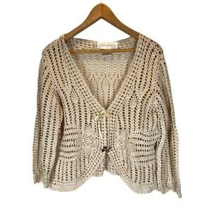 Isabella Rodriguez | Medium | Beige Crochet Knit Ramie / Cotton Cardigan Sweater